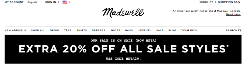 Madewell, Extra 20% off sale styles with code META20